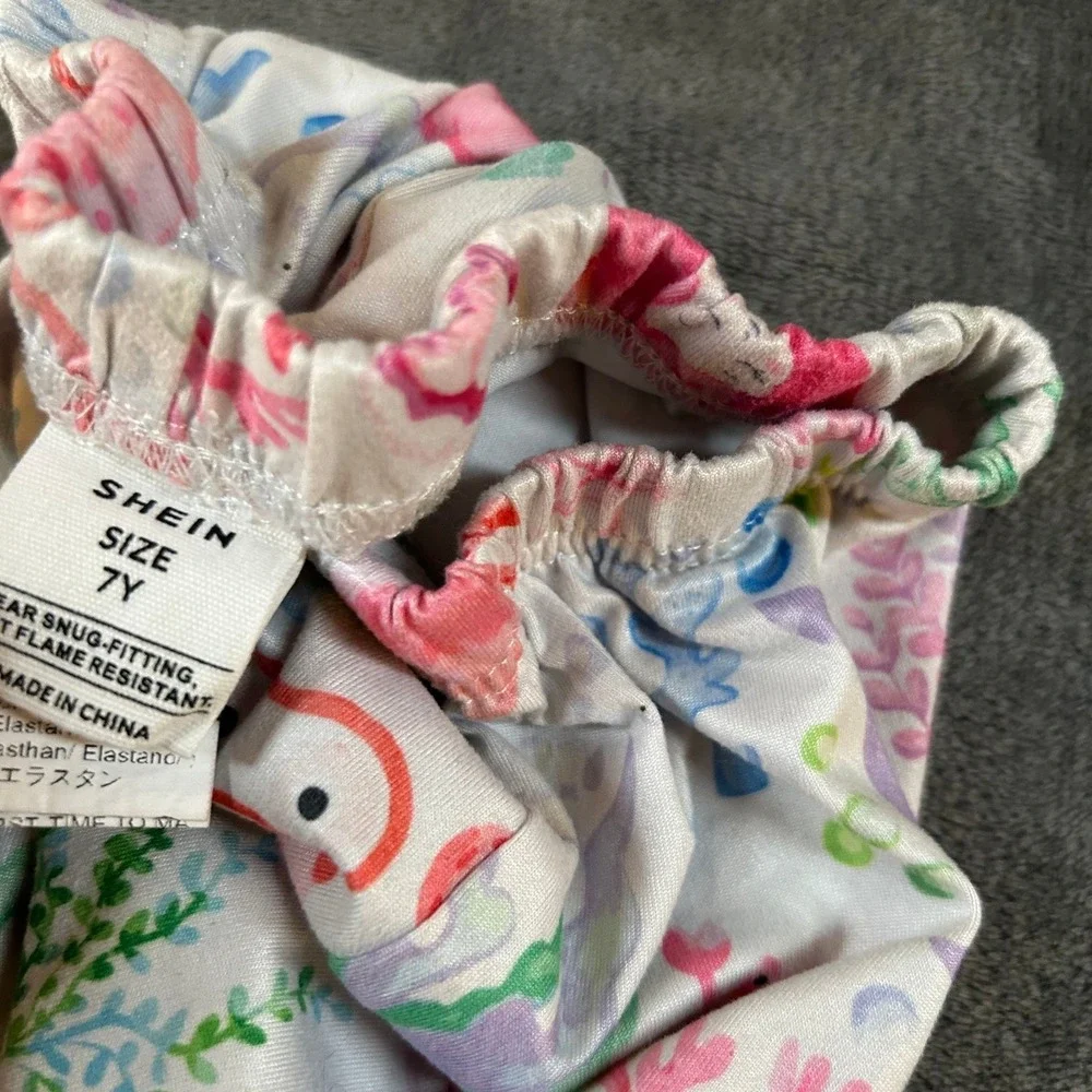 Shein Under The Sea Pajama Set Kids 7 Years Multicolor Mermaid Crab Stretch